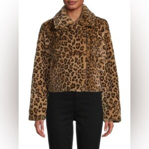 APPARIS Tracey Faux Fur Moto Jacket MOBWIFE Leopard Jacket NWT Spread collar Sm
